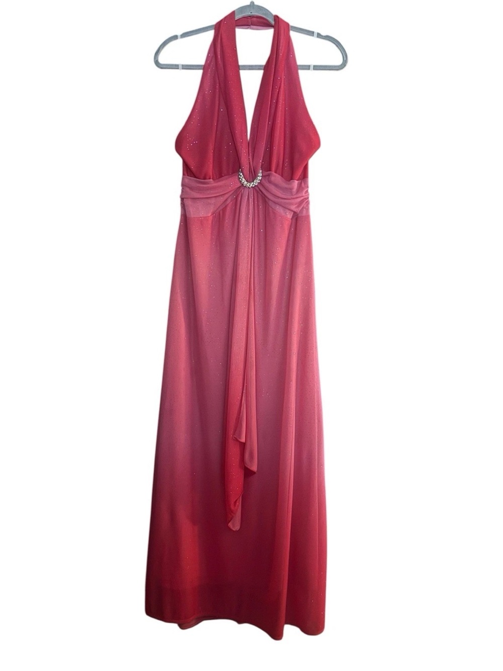 Y2K NWT Onyx Nite Pink Ombre Halter Formal Dress Size 14 Glitter Grecian Goddess
